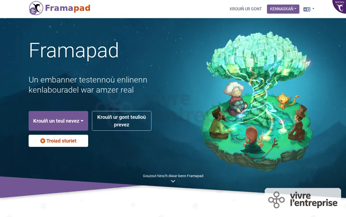 Capture : Framapad - Poellad skrivañ-kenlabour